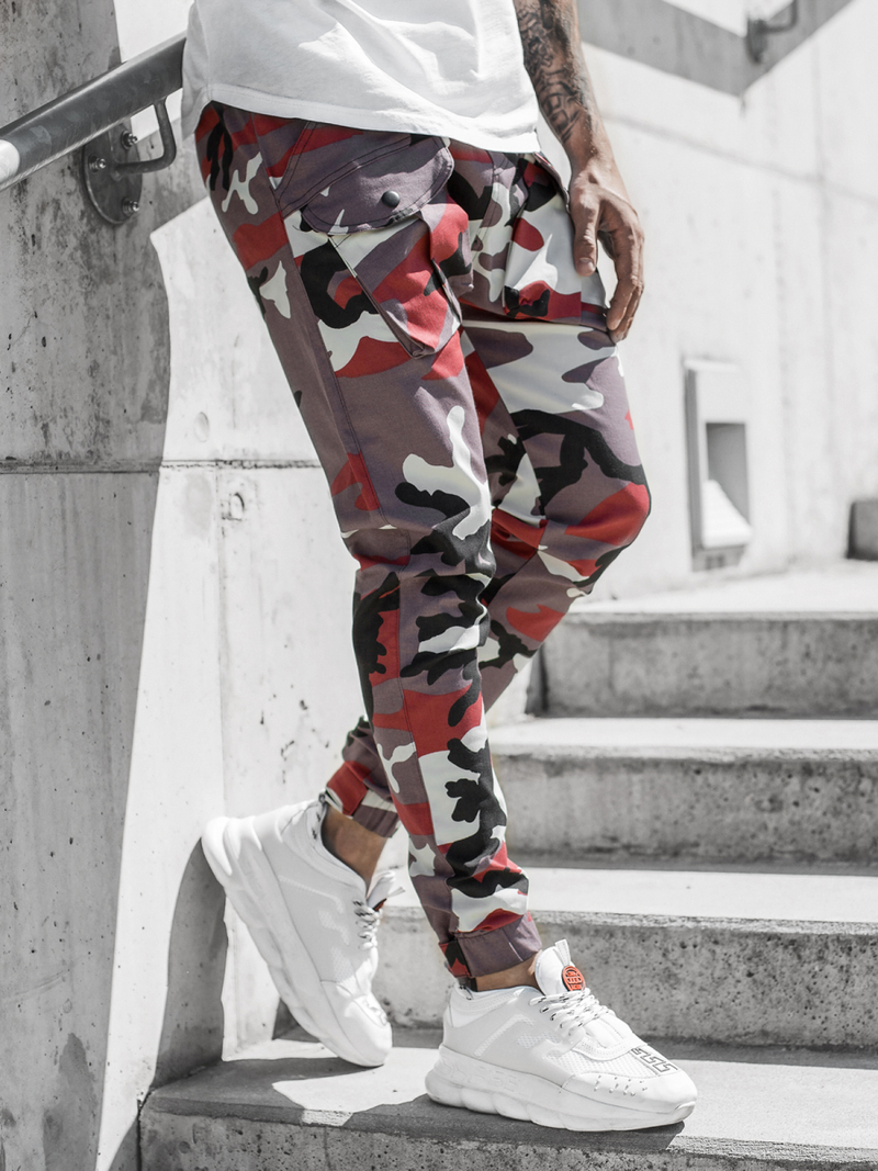 Штани чоловічі джоггери бордово-бежеві OZONEE G/11144