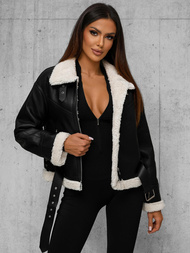Жіноча шкіряна Kуртка Чорна OZONEE O/81331Z