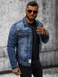 Kurtka męska jeansowa z nitami niebieska OZONEE NB/MJ504BZ