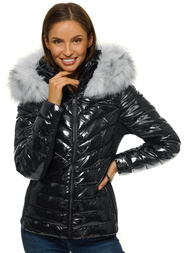 Kurtka zimowa damska z futerkiem czarna OZONEE O/DK059/1
