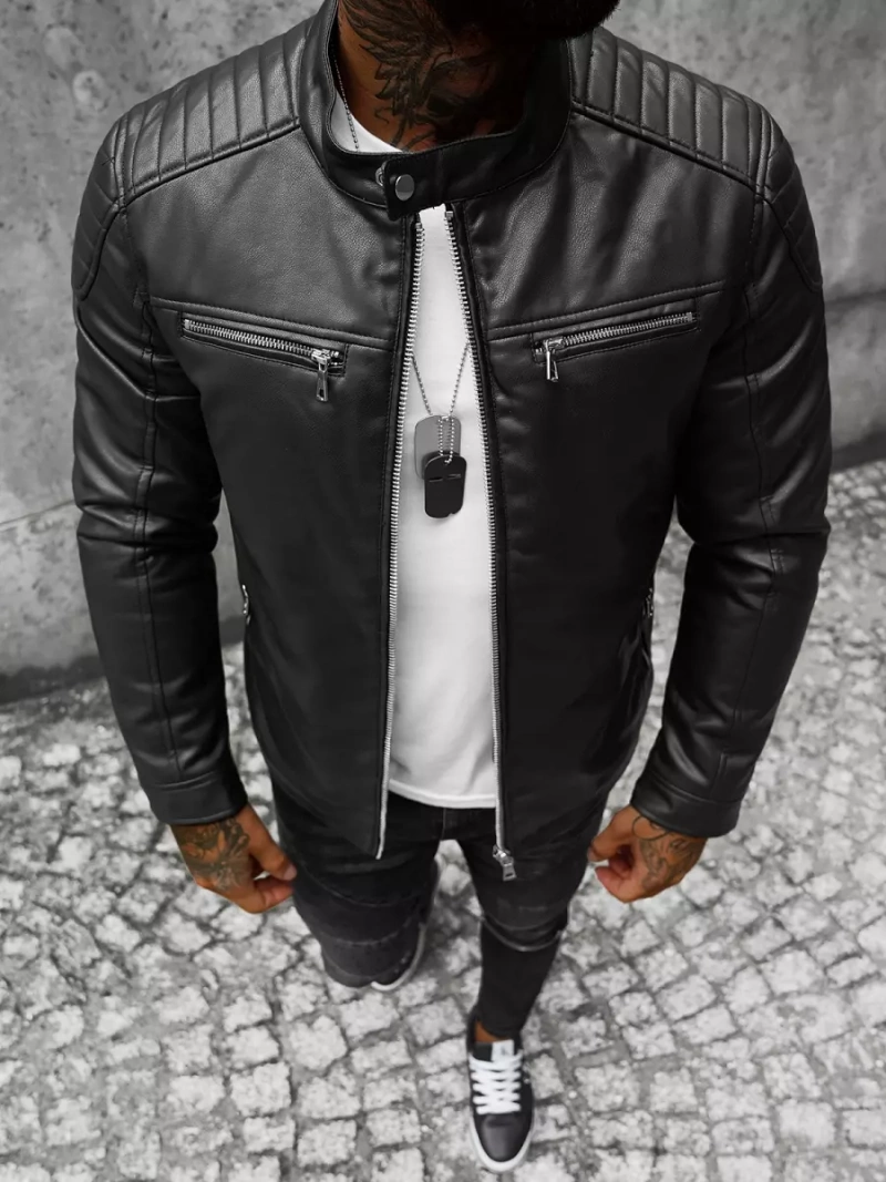 Kurtka skórzana męska czarna OZONEE JS/11Z8001