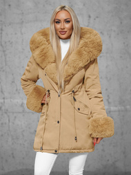 Kurtka zimowa damska z futerkiem beżowa OZONEE JS/16M9062/62Z