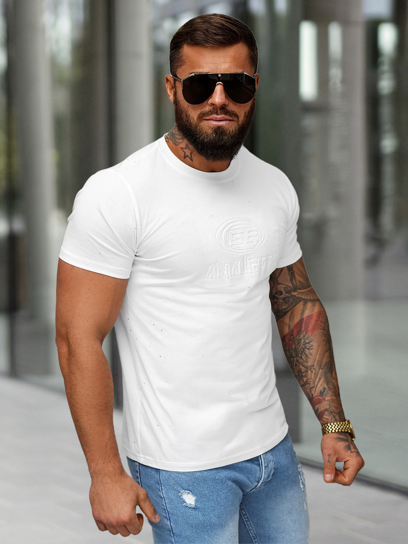 T-shirt męski slim fit biały OZONEE O/QQ1390