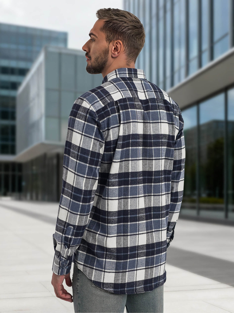 Koszula męska w kratę granatowa OZONEE V/V175