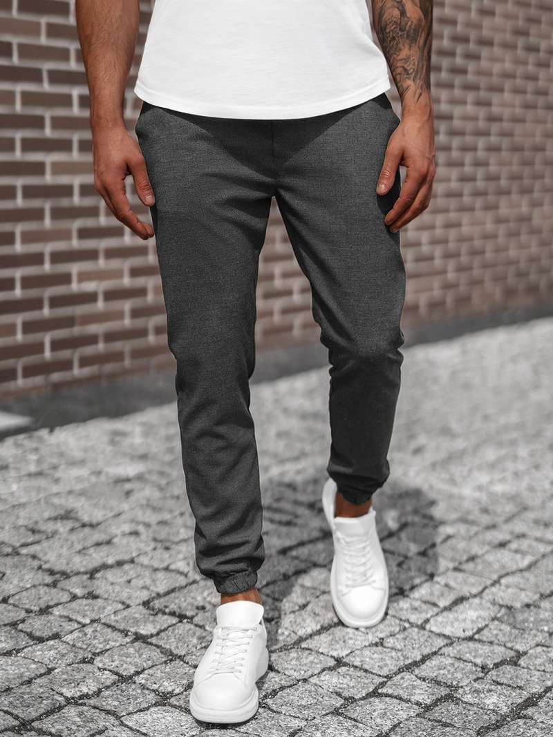 Spodnie męskie chino joggery materiałowe grafitowe OZONEE DJ/5539Z
