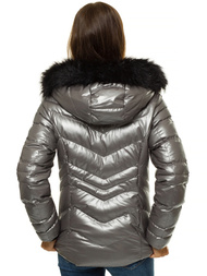 Kurtka zimowa damska z futerkiem srebrna OZONEE JS/M23068/3