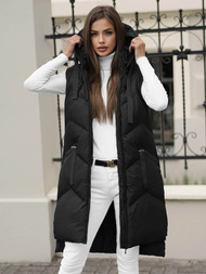 Kamizelka damska długa pikowana z kapturem czarna OZONEE JS/M788/392Z