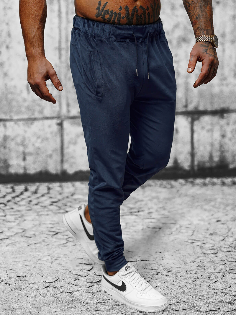 Spodnie dresowe męskie welurowe granatowe OZONEE JS/8K1172/25