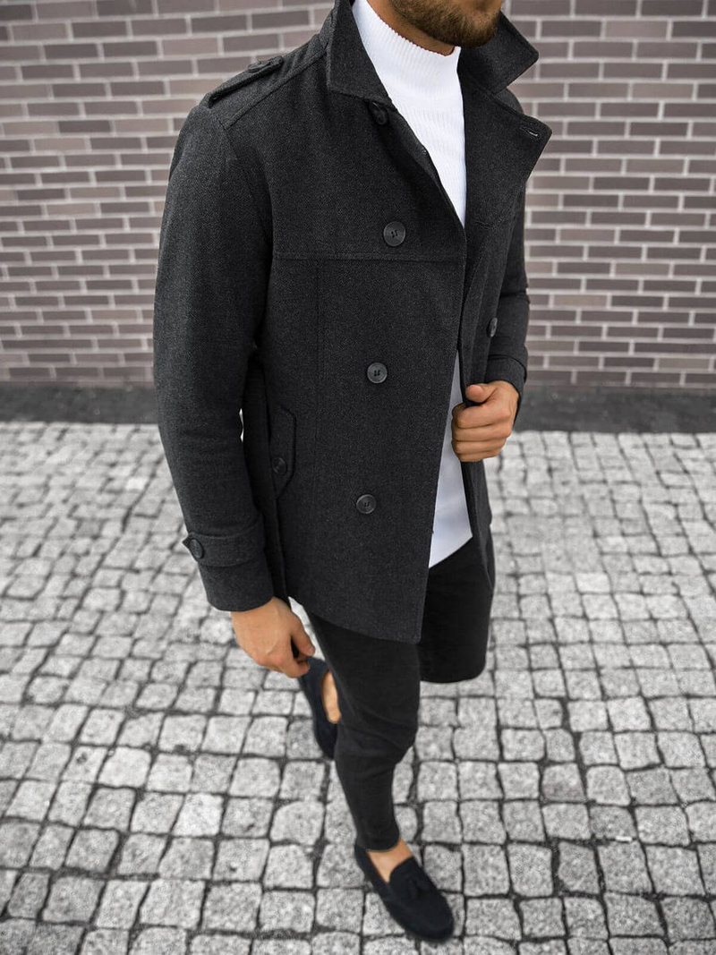 Płaszcz męski z pagonami antracytowy OZONEE O/5627