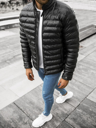 Kurtka zimowa skórzana męska czarna OZONEE O/9026