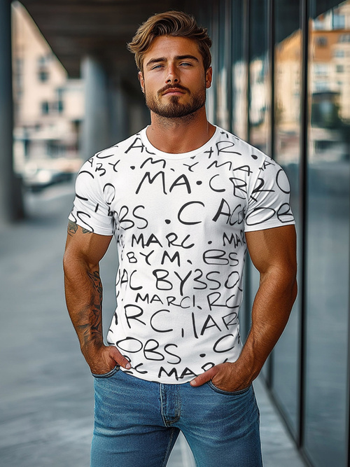 T-shirt męski biały OZONEE JS/8T1213/1Z