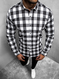 Koszula męska w kratę czarno-biała OZONEE O/3011/13