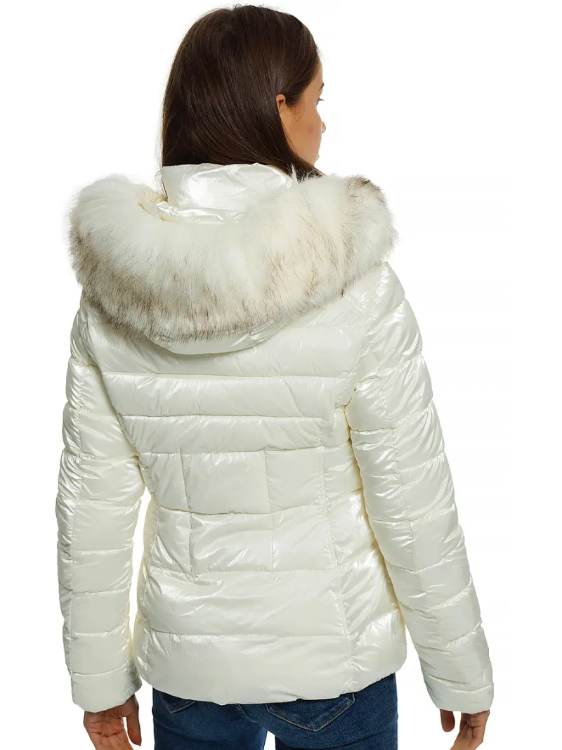 Kurtka zimowa damska z futerkiem ecru OZONEE O/DK030/10