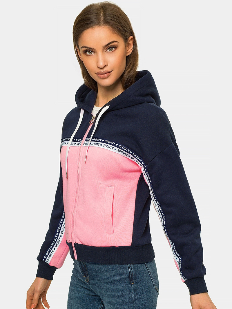 Bluza z kapturem rozpinana damska granatowo-różowa OZONEE JS/B26044