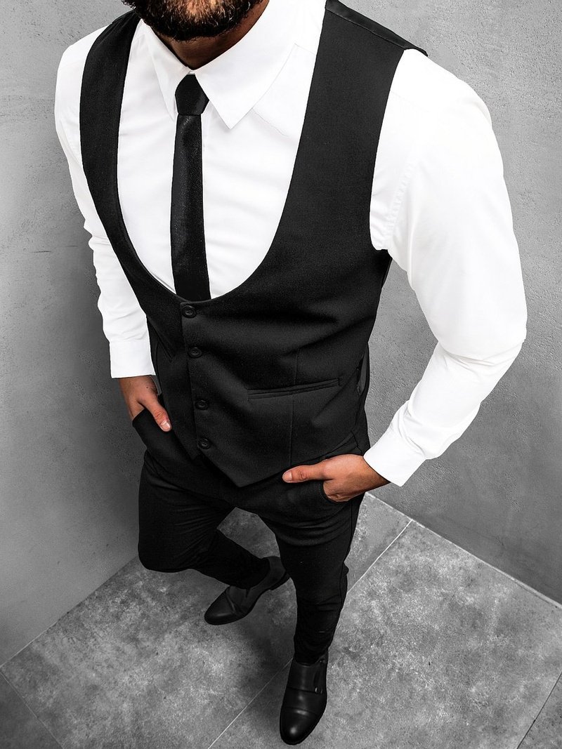 Komplet męski - kamizelka I spodnie chino czarny OZONEE O/5630