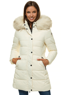 Kurtka zimowa damska parka z futerkiem ecru OZONEE O/M202/10