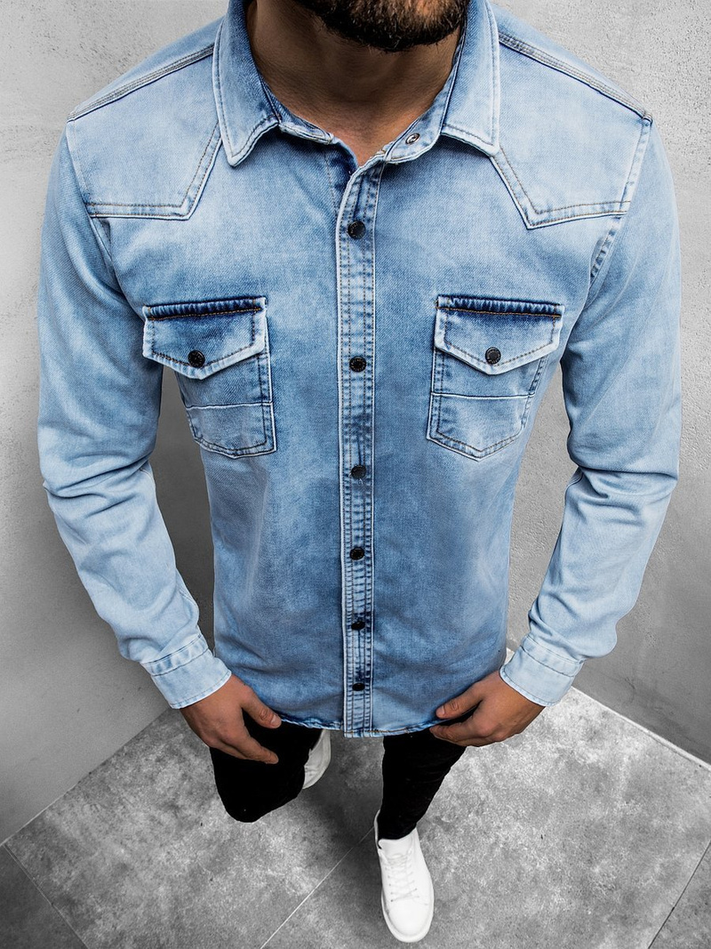 Koszula męska jeansowa jasno-niebieska OZONEE O/3177