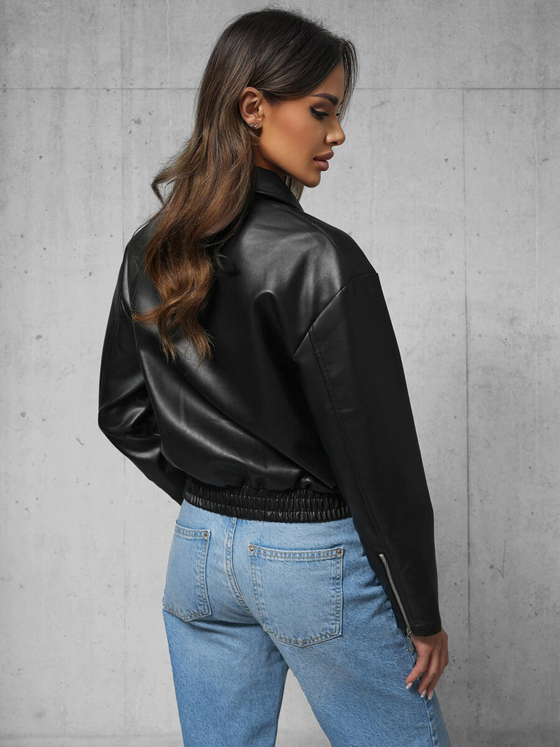 Жіноча шкіряна куртка Чорна OZONEE O/G116