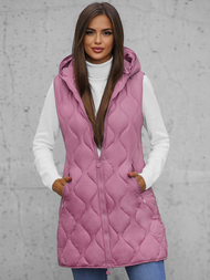 Kamizelka damska długa pikowana z kapturem różowa OZONEE O/H928/38Z