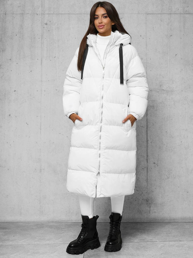 Kurtka zimowa damska długa pikowana biała OZONEE JS/5M3163/281Z