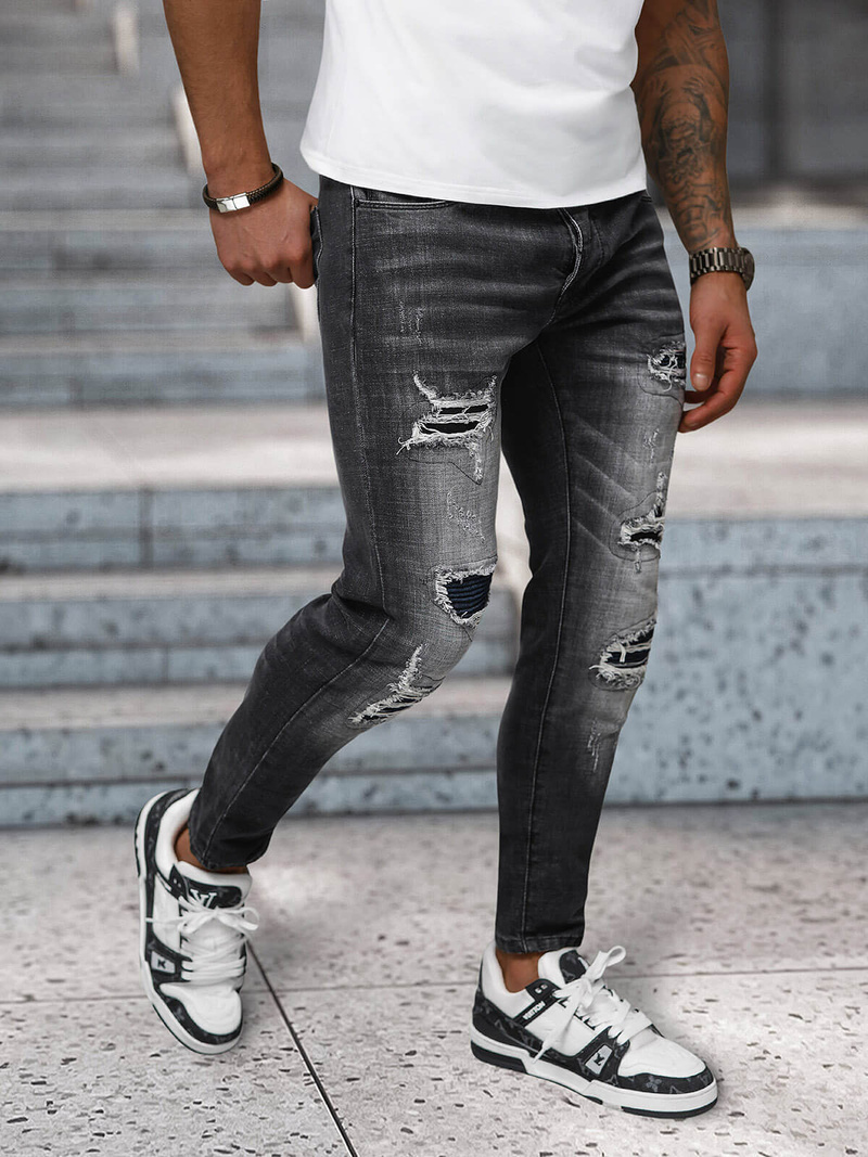 Spodnie jeansowe męskie slim fit czarne OZONEE NB/MP0075N