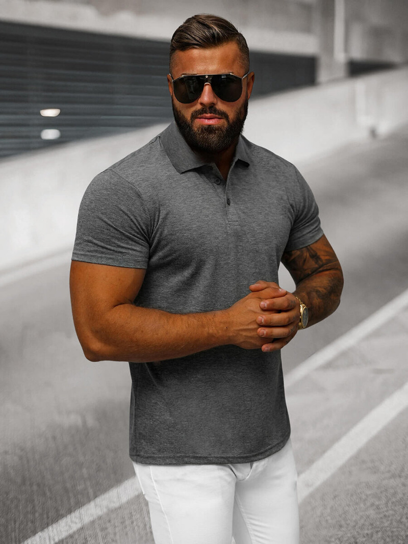 Koszulka męska polo grafitowa OZONEE JS/8T80/5Z