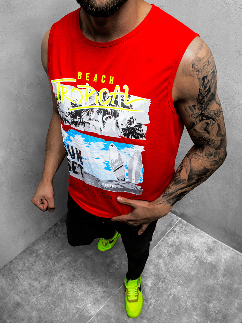 T-Shirt męski bez rękawów czerwony OZONEE JS/KS2073