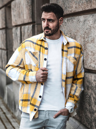 Koszula kurtka w kratę męska flanelowa żółta OZONEE O/DR2020