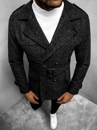 Płaszcz męski z pagonami ciemno-grafitowy OZONEE O/5627