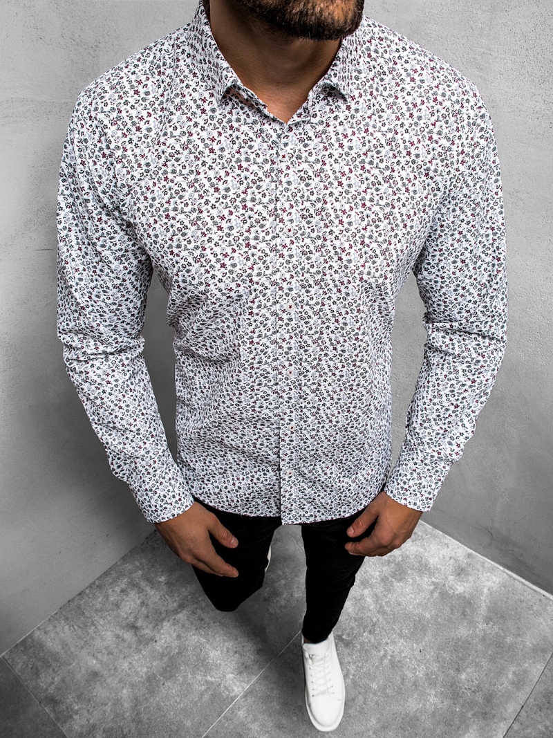 Elegancka koszula męska we wzory długi rękaw biała OZONEE O/3010/20