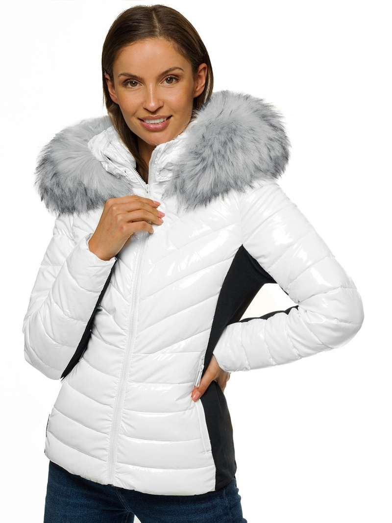 Kurtka zimowa damska z futerkiem biała OZONEE O/DK059/28