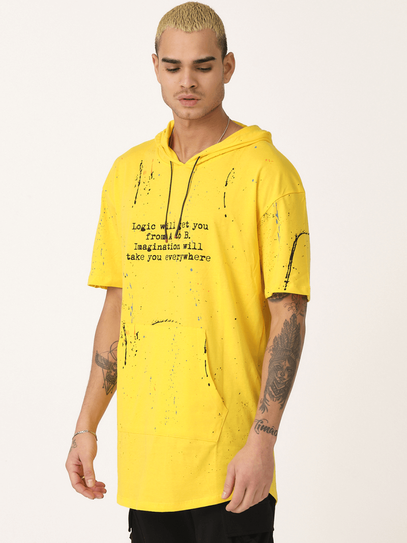 T-Shirt z kapturem męski żółty OZONEE MR/21554