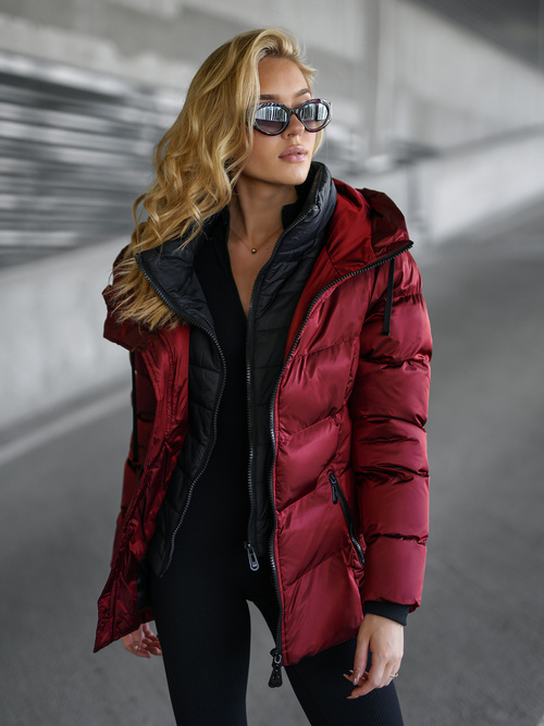 Kurtka zimowa damska pikowana bordowa OZONEE JS/5M3316/1