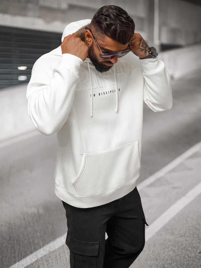 Bluza z kapturem oversize biała OZONEE O/SWE23040Z