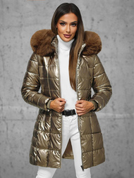 Kurtka zimowa damska długa z futerkiem złota OZONEE JS/16M9120/403