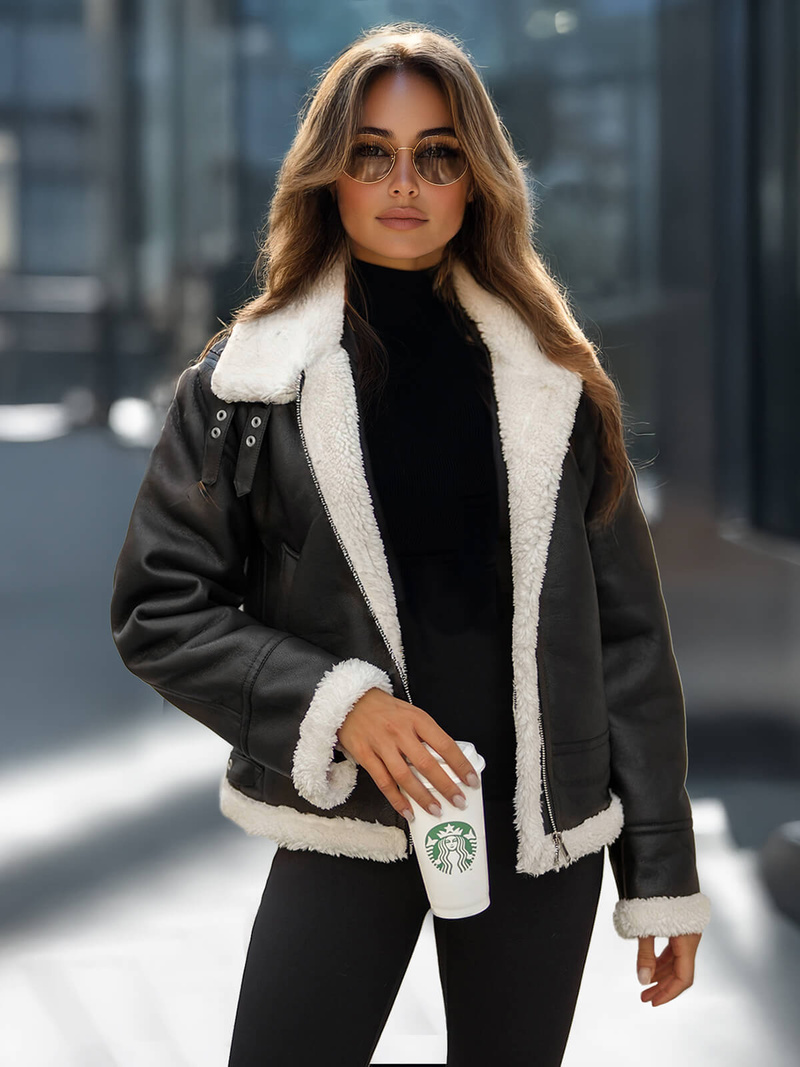 Жіноча шкіряна куртка Чорна OZONEE JS/11Z8178Z