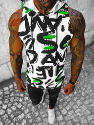 Koszulka bez rękawów męska z nadrukiem biało-czarna OZONEE O/BL300