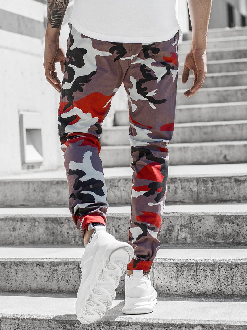 Spodnie męskie chino joggery bordowo-beżowe OZONEE G/11144