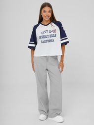 T-shirt damski oversize biało-granatowy OZONEE JS/R62493