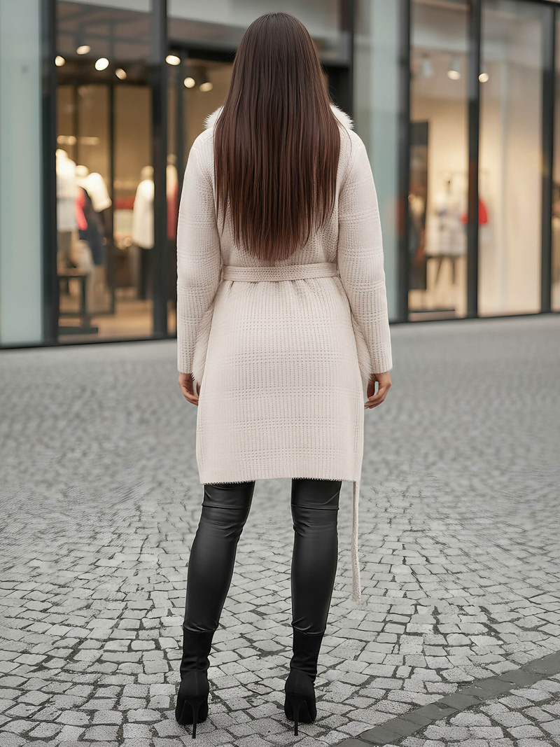 Płaszcz damski z futerkiem beżowy OZONEE JS/53M5200/155Z