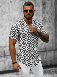 Koszula męska z krótkim rękawem biało-czarna OZONEE E/1400/26Z