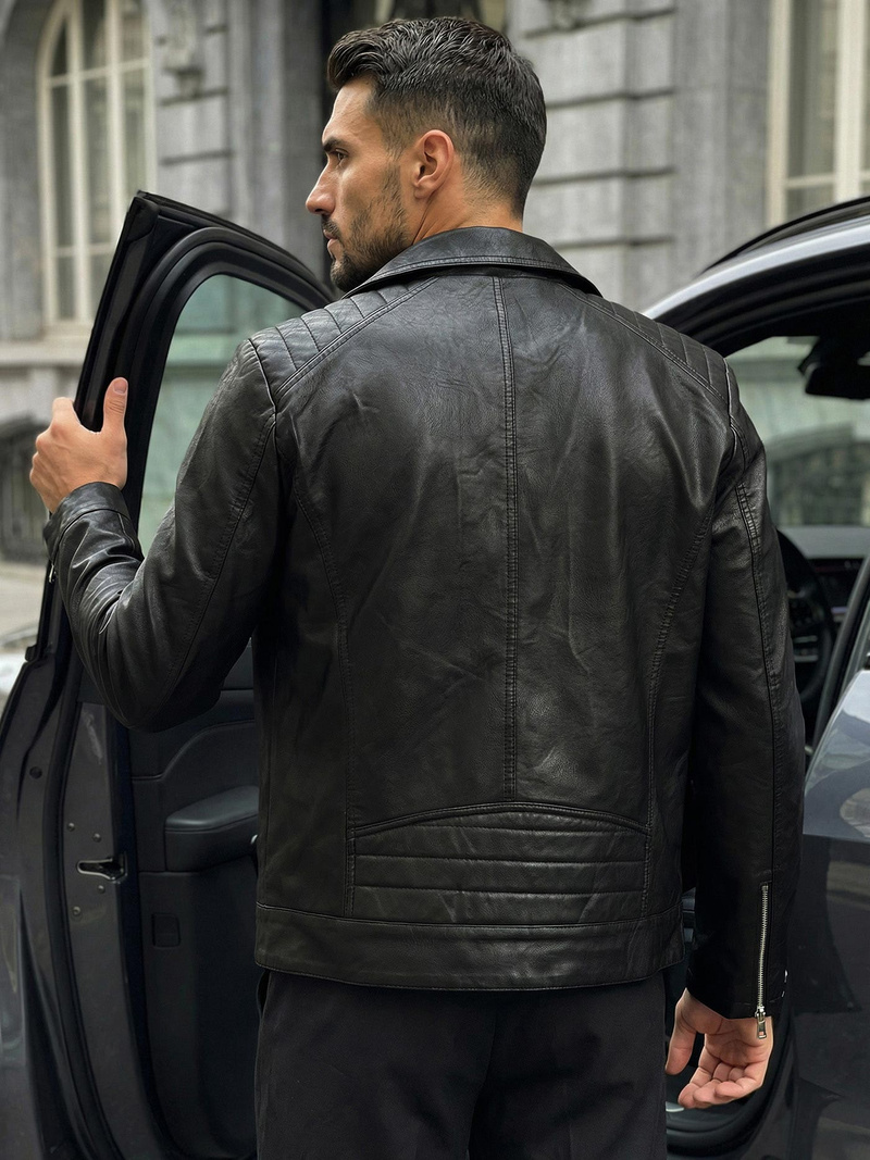 Kurtka skórzana męska ramoneska czarna OZONEE JS/11Z8067Z