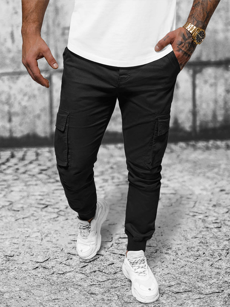 Spodnie męskie chino joggery czarne OZONEE NB/MP0208N