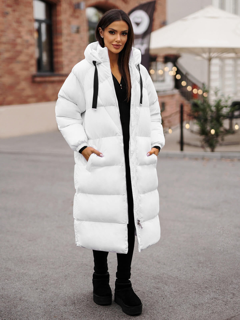Kurtka zimowa damska długa pikowana biała OZONEE JS/5M3163/281Z