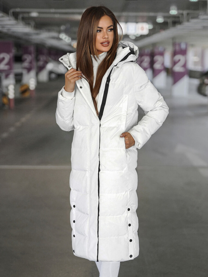 Kurtka zimowa damska długa pikowana biała OZONEE JS/5M3233/281