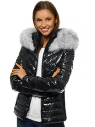 Kurtka zimowa damska z futerkiem czarna OZONEE O/DK059/1