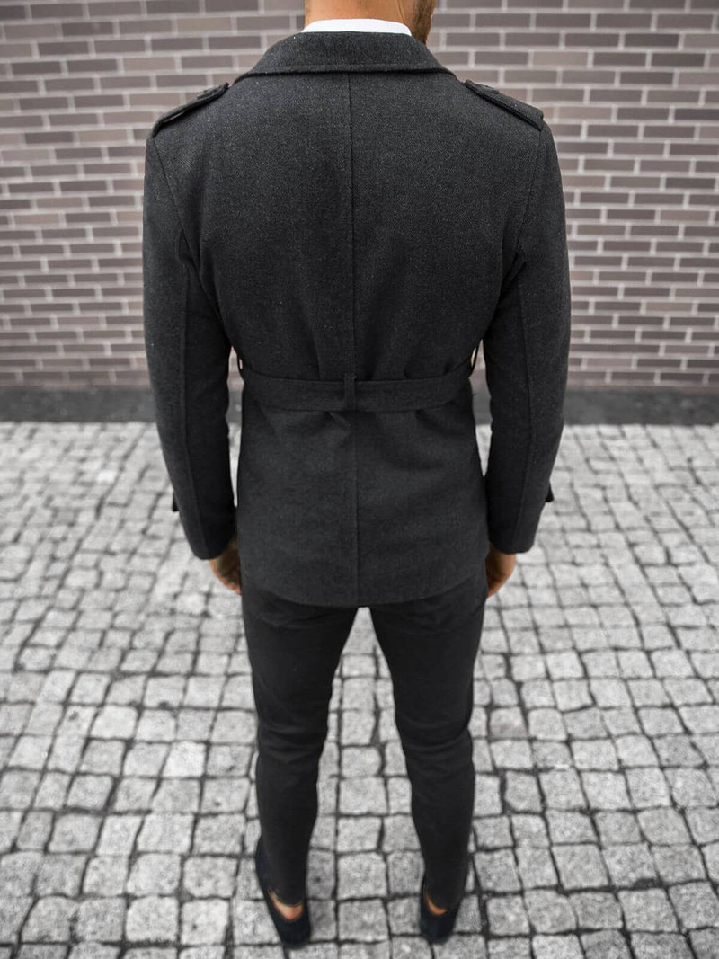 Płaszcz męski z pagonami antracytowy OZONEE O/5627