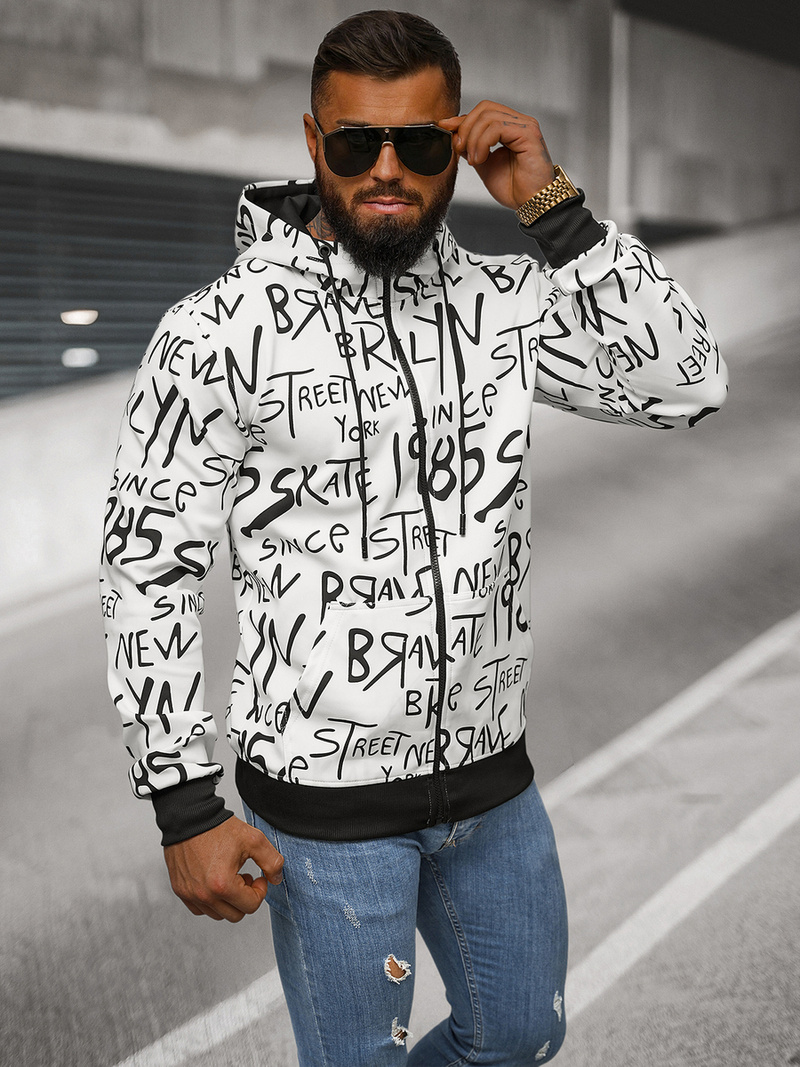 Bluza męska z kapturem rozpinana biała OZONEE JS/8B1175/1