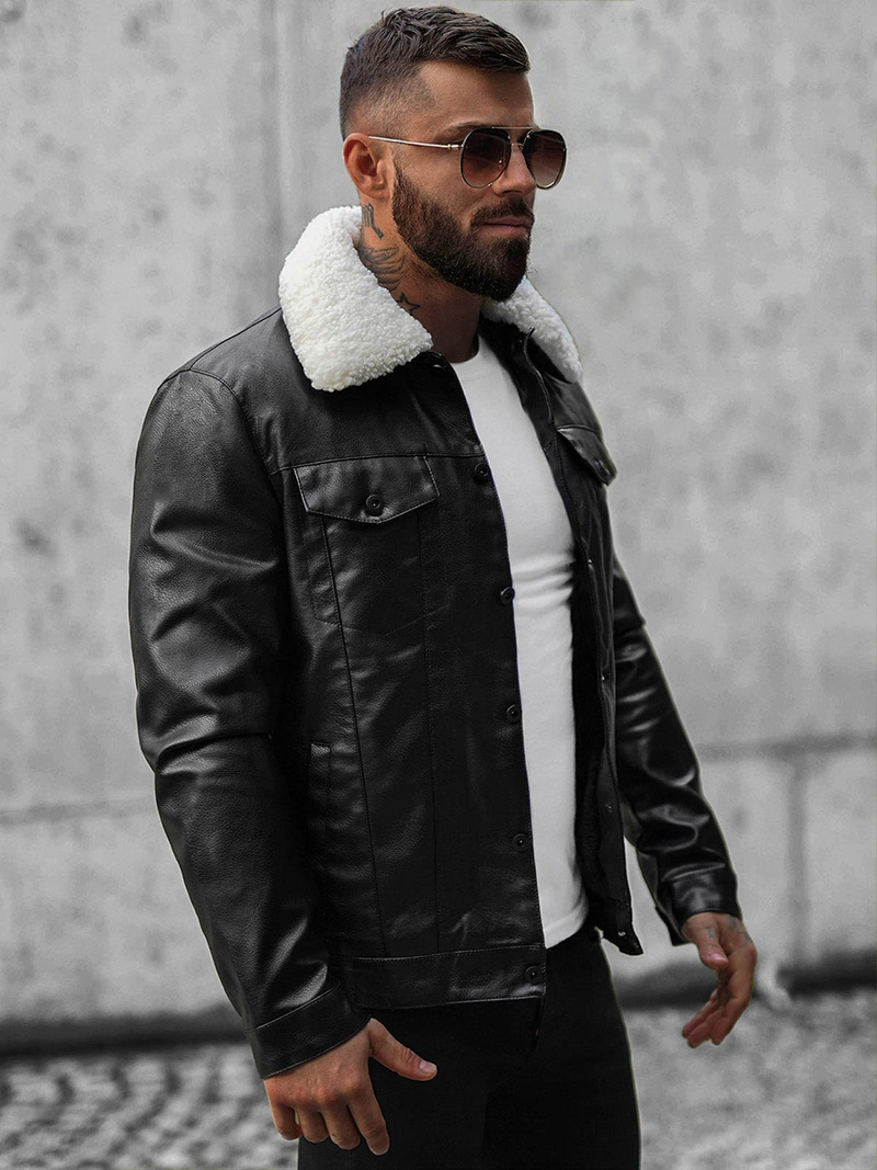 Kurtka skórzana męska czarna OZONEE O/8830/1