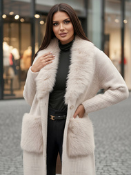 Płaszcz damski z futerkiem beżowy OZONEE JS/53M5200/155Z